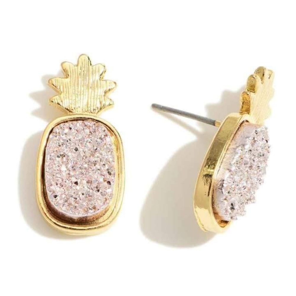 Druzy Pink Pineapple Earrings